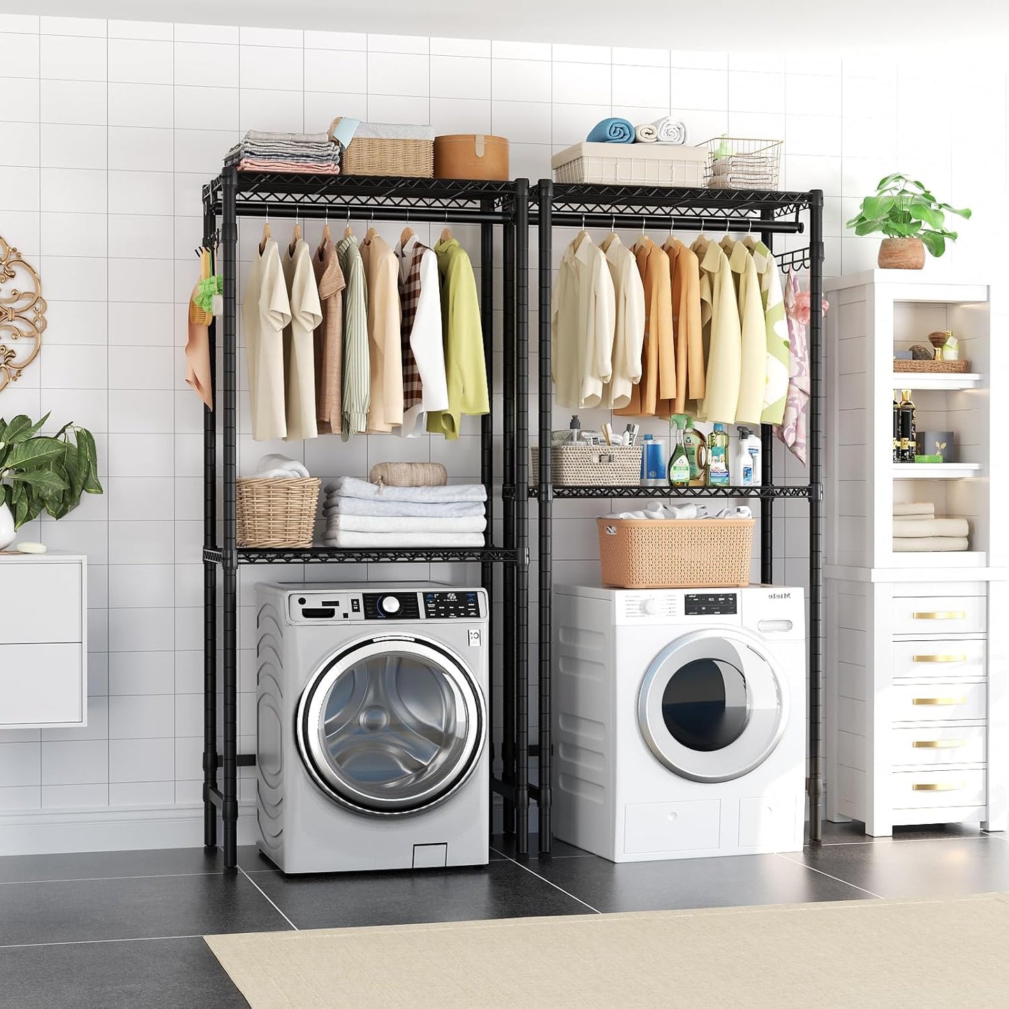 Over Washer and Dryer Shelves,2 Tier Adjustable Height Wire Shelving Laundry Room Storage