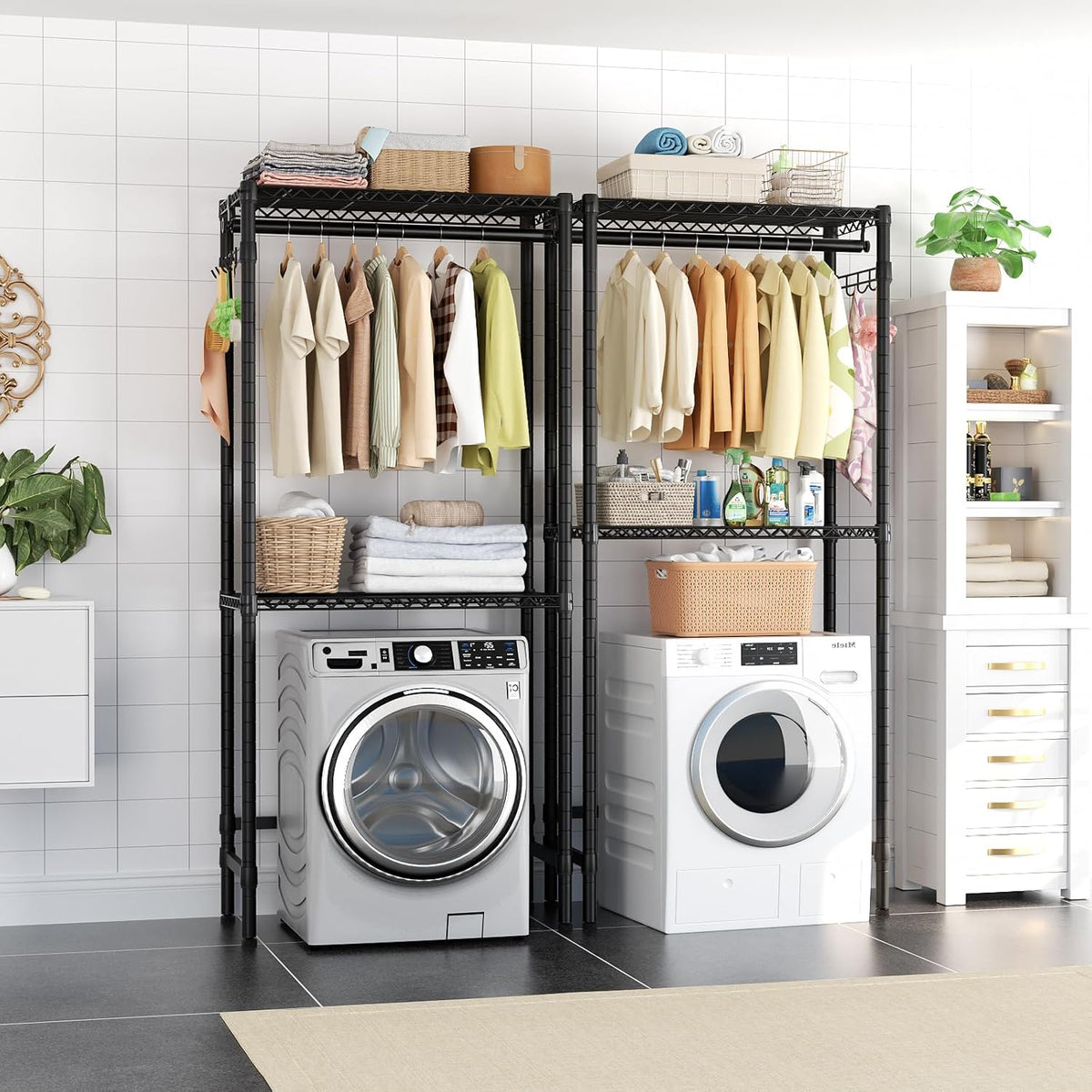 Over Washer and Dryer Shelves,2 Tier Adjustable Height Wire Shelving Laundry Room Storage