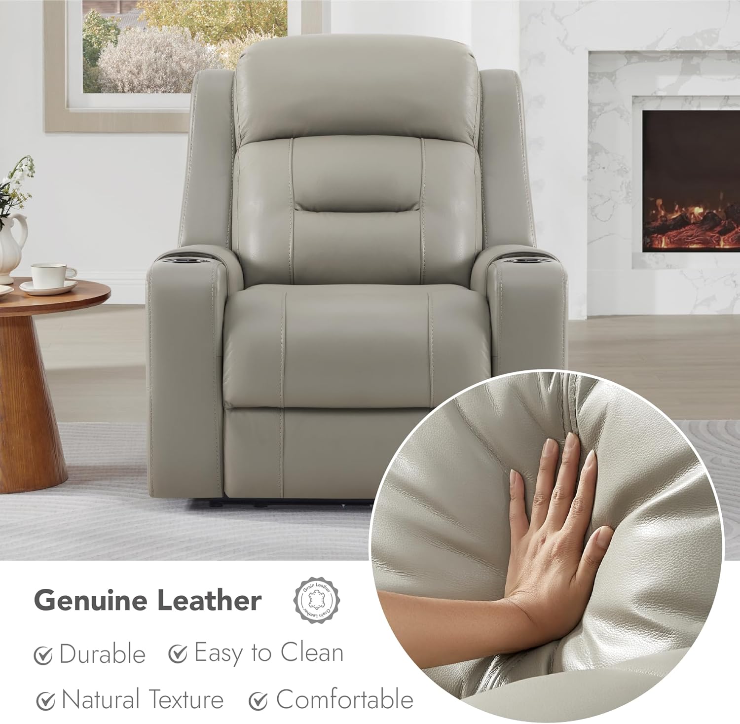 Watson & Whitely Genuine Leather Power Recliner Chairs for Adults, Lay Flat Recliner with Power