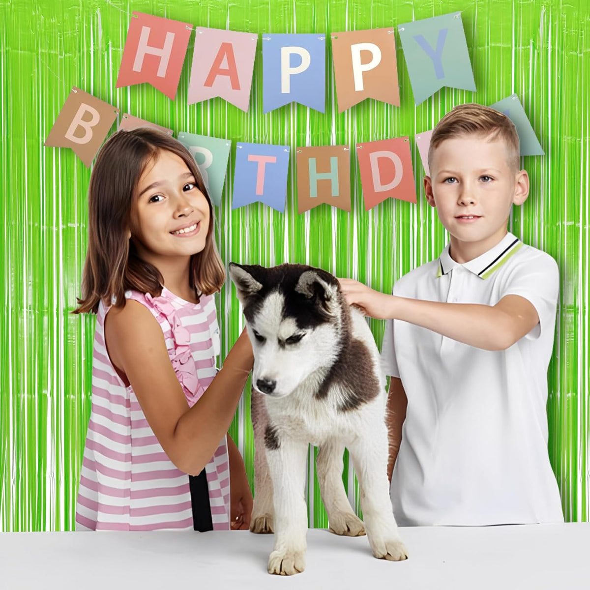 BRAVESHINE Pastel Green Streamers Party Backdrop Decoration - Tinsel Curtain Foil Fringe Backdrop
