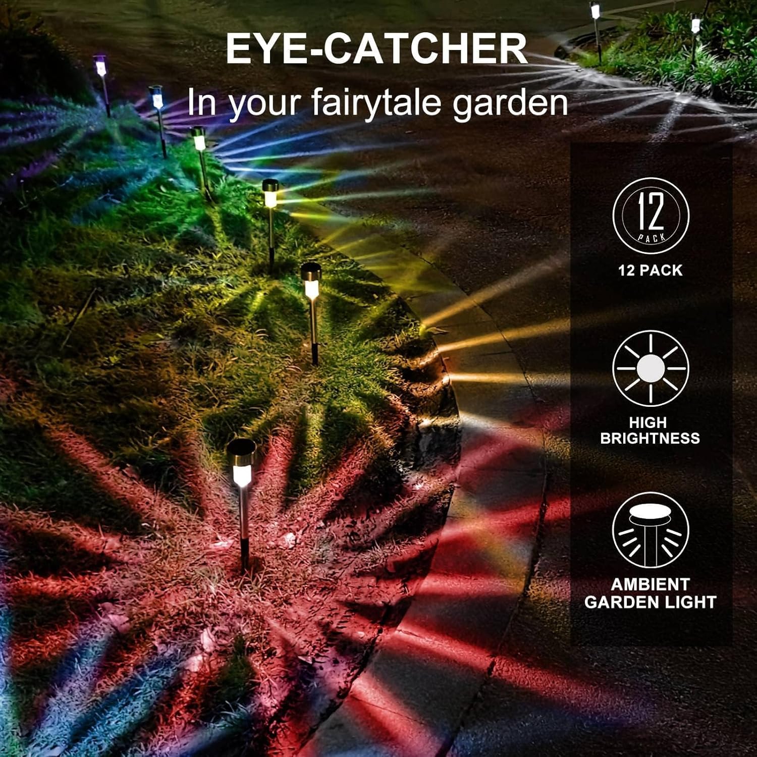 Solar Lights Outdoor Waterproof, Stainless Steel LED Landscape Lighting, Solar Garden Lights Solar
