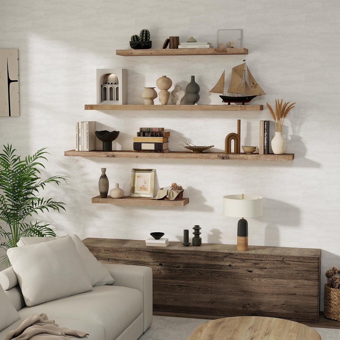 72 inch Floating Shelves for Wall, 8" Deep Rustic Reclaimed Barnwood Shelves, Floating Shelf Wall