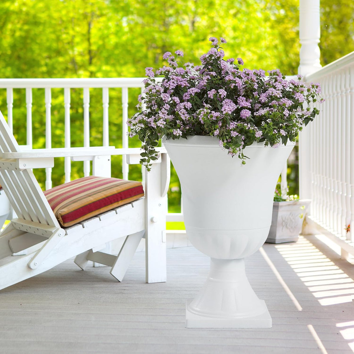 Worth Garden 2-Pack Plastic Urn Planters - 22'' Tall Round Classic Resin Flower Pots Pure White