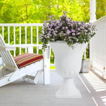 Worth Garden 2-Pack Plastic Urn Planters - 22'' Tall Round Classic Resin Flower Pots Pure White