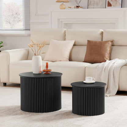 Small Fluted Round Nesting Coffee Table Set of 2, Mid Century Modern Coffee Table Circle Side