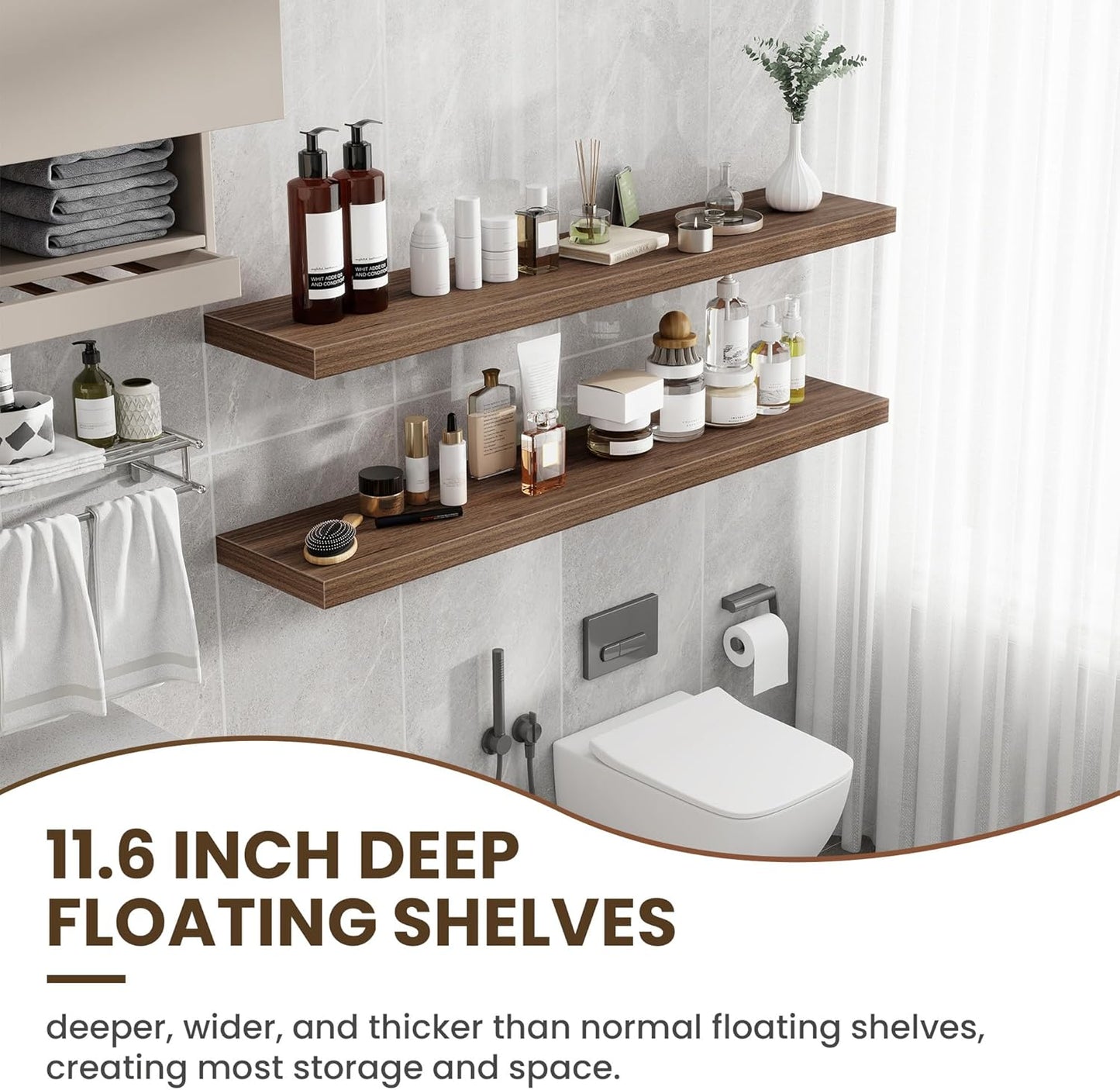 55 Inch Floating Shelves, 12 Inch Deep Floating Shelves for Wall, Floating Shelf with Invisible
