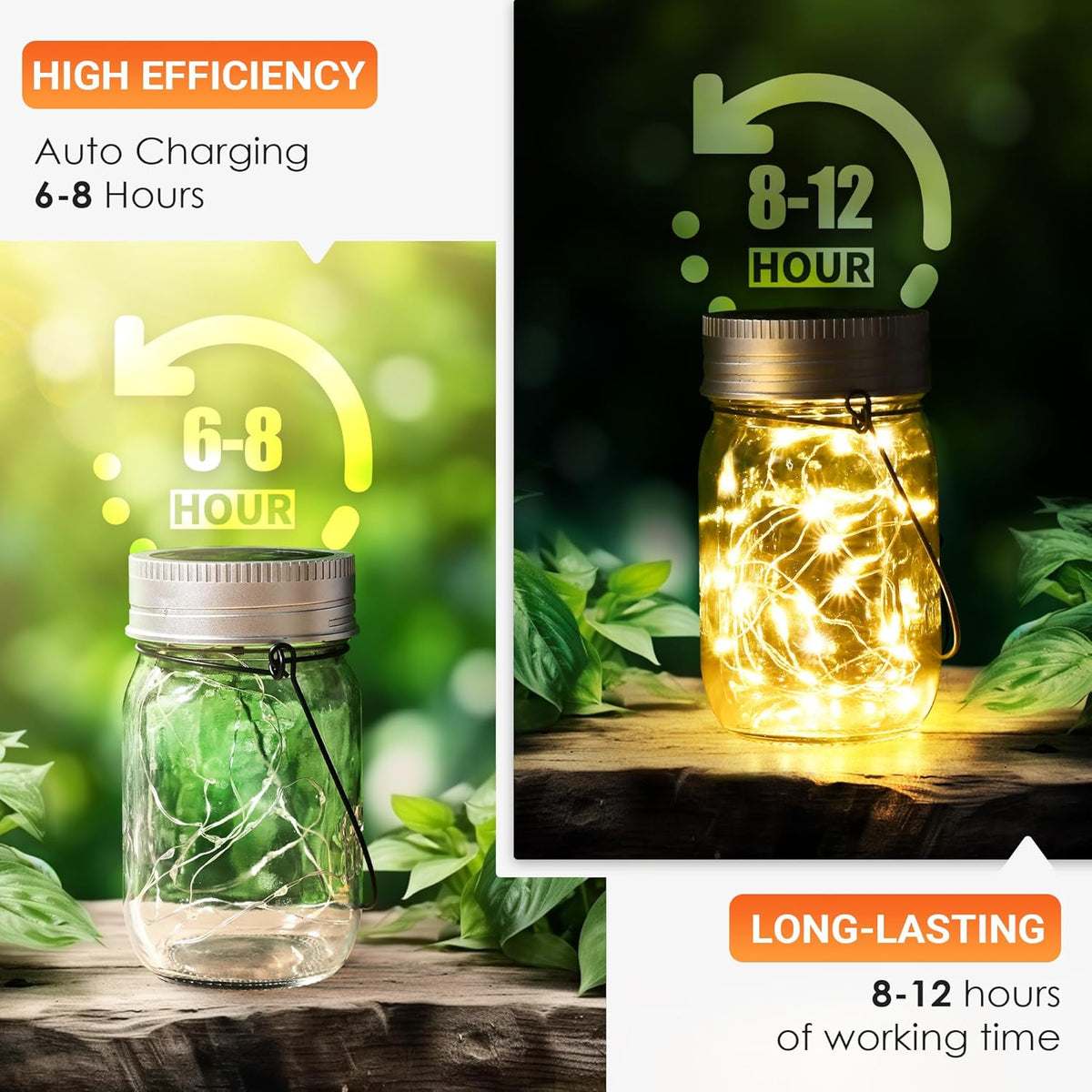 GIGALUMI Solar Mason Jar Lights, 8 Pack 30 Led String Fairy Lights Garden Lights Outdoor Waterproof