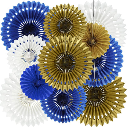BEISHIDA Blue Gold White Hanging Honeycomb Round Paper Fans Decoration Set for New Year Baby Shower