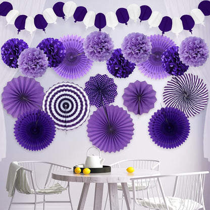 Party Decorations, Purple Papar Fans Pompoms Garlands for Women Girls Mothers Day Bachelorette