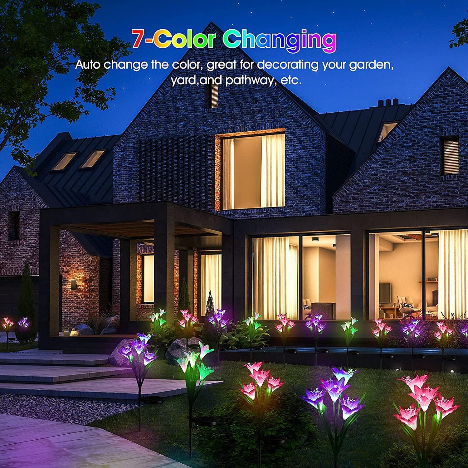 Solar Lights Outdoor Waterproof, 4 Pack Garden Decor Lights, 16 Multi-Color Changing Lily Solar