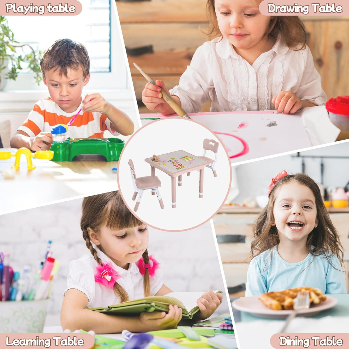 Toddler Table and Chair Set, Height Adjustable-Upgrade Kids Table and 2 Chairs for Ages 3-8