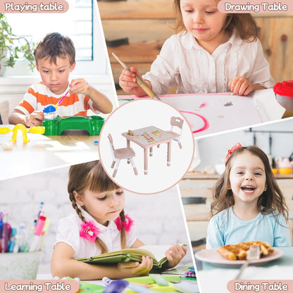Toddler Table and Chair Set, Height Adjustable-Upgrade Kids Table and 2 Chairs for Ages 3-8