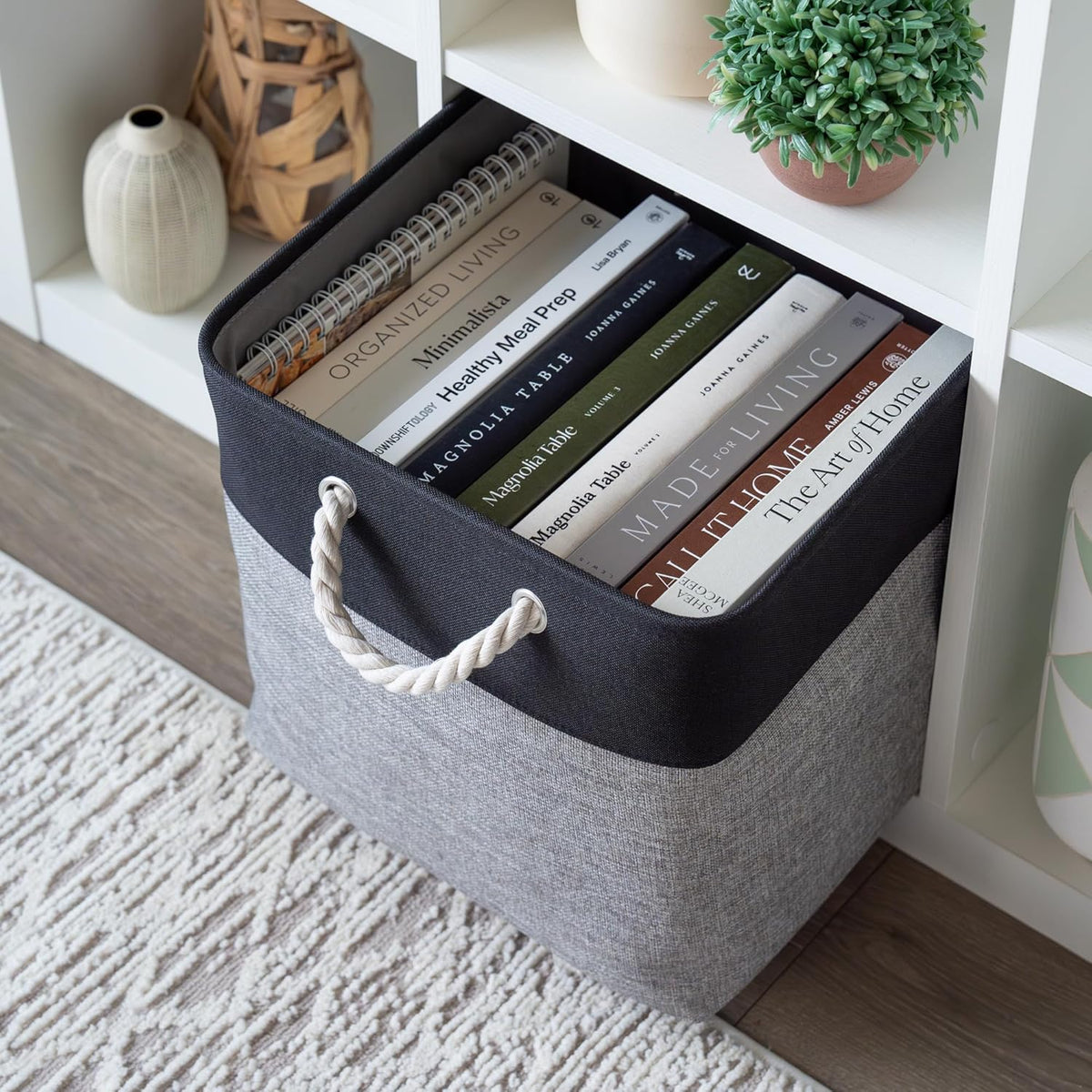 OrganiHaus 13x13 Cube Storage Bins 4 Pack, Foldable Cube Storage Organizer w/ Rope Handles