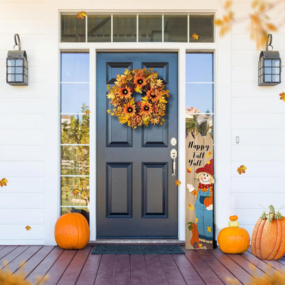Glitzhome 24'' Fall Wreath for Front Door Decor, Artificial Autumn Orange Wreath with Sunflower