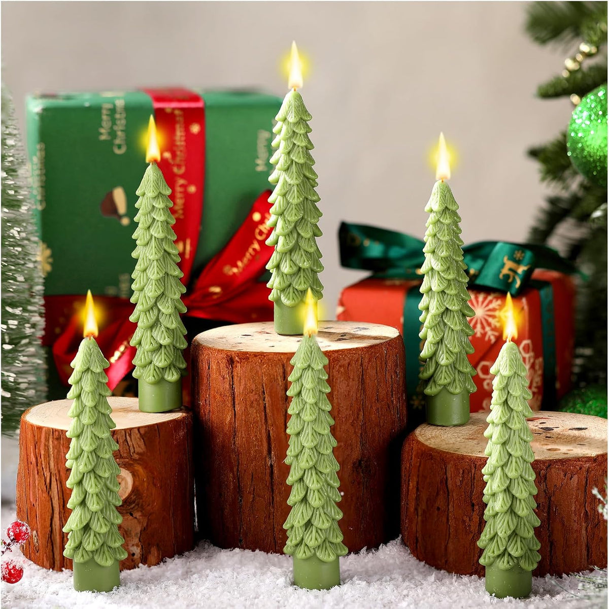 6 Pcs Christmas Tree Shaped Candles Xmas Wax Scented Candles Light Green Decorative Christmas Tree