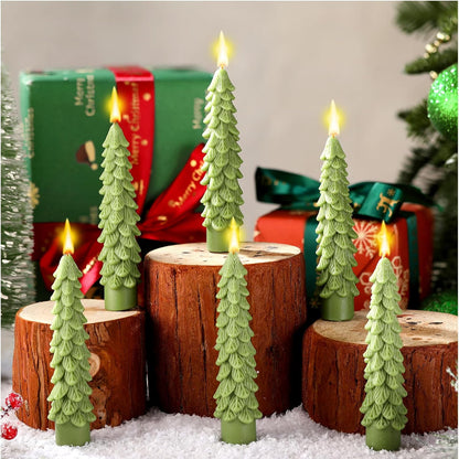 6 Pcs Christmas Tree Shaped Candles Xmas Wax Scented Candles Light Green Decorative Christmas Tree