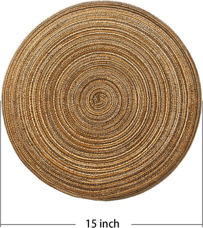 AHHFSMEI Round Braided Placemats Set of 6 Round Table Mats for Dining Tables Natural Woven Heat