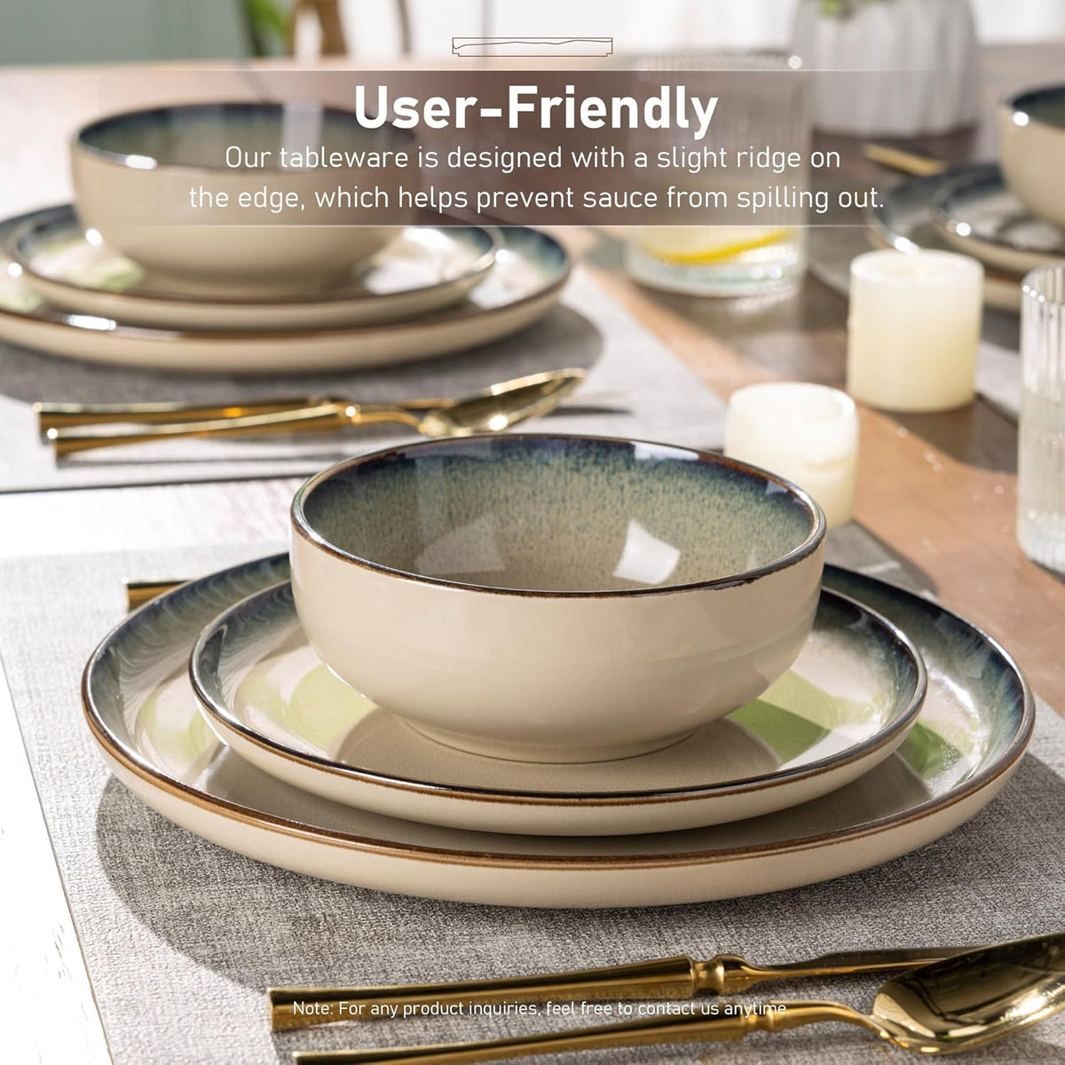 GBHOME Ceramic Dinnerware Sets for 4, 12 Pieces Stoneware Plates and Bowls Sets, Scratch Resistant