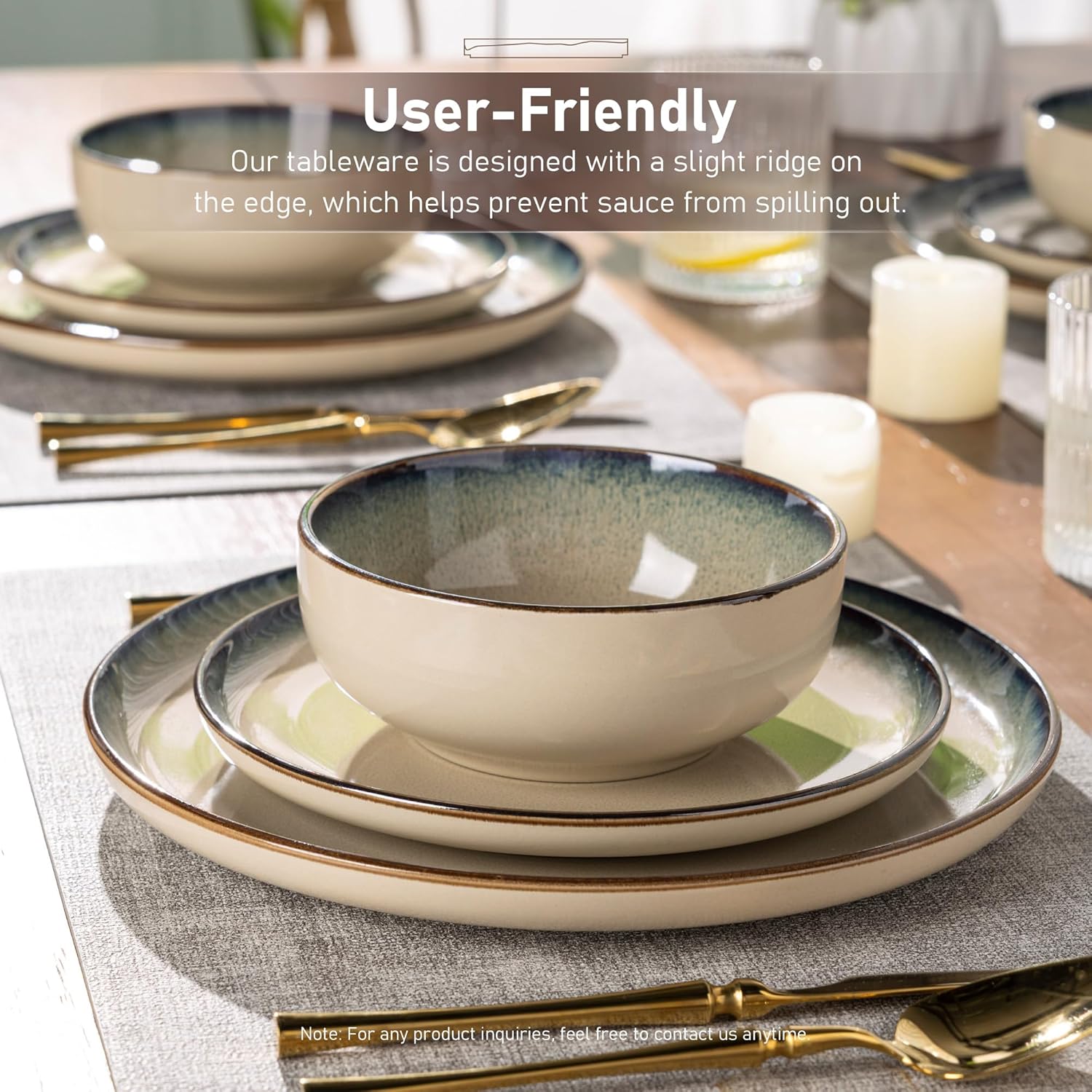 GBHOME Ceramic Dinnerware Sets for 4, 12 Pieces Stoneware Plates and Bowls Sets, Scratch Resistant