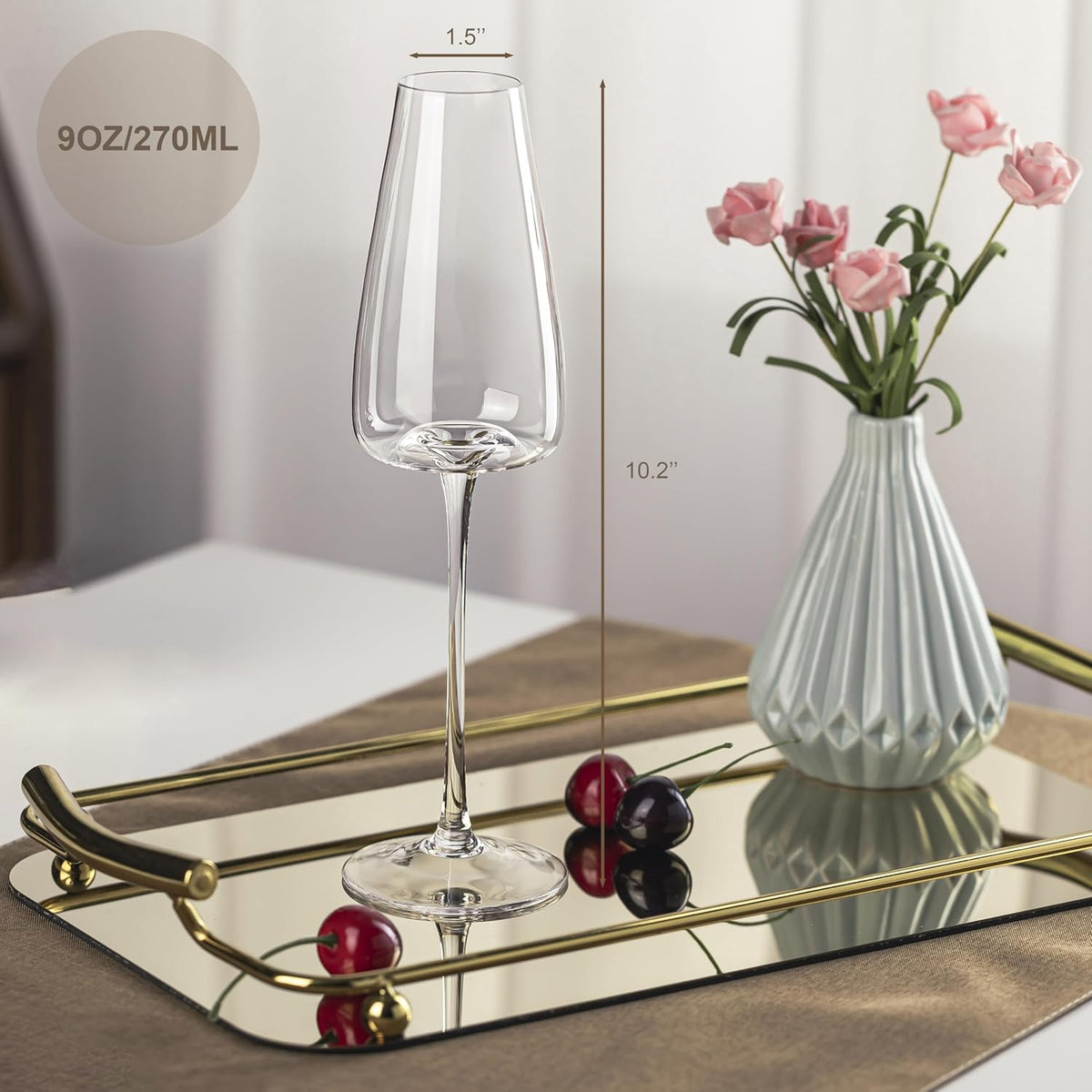 Champagne Flutes Glass Set of 4,Crystal Champagne Glasses 9OZ/ 270ML, Hand Blown Mimosa Glasses