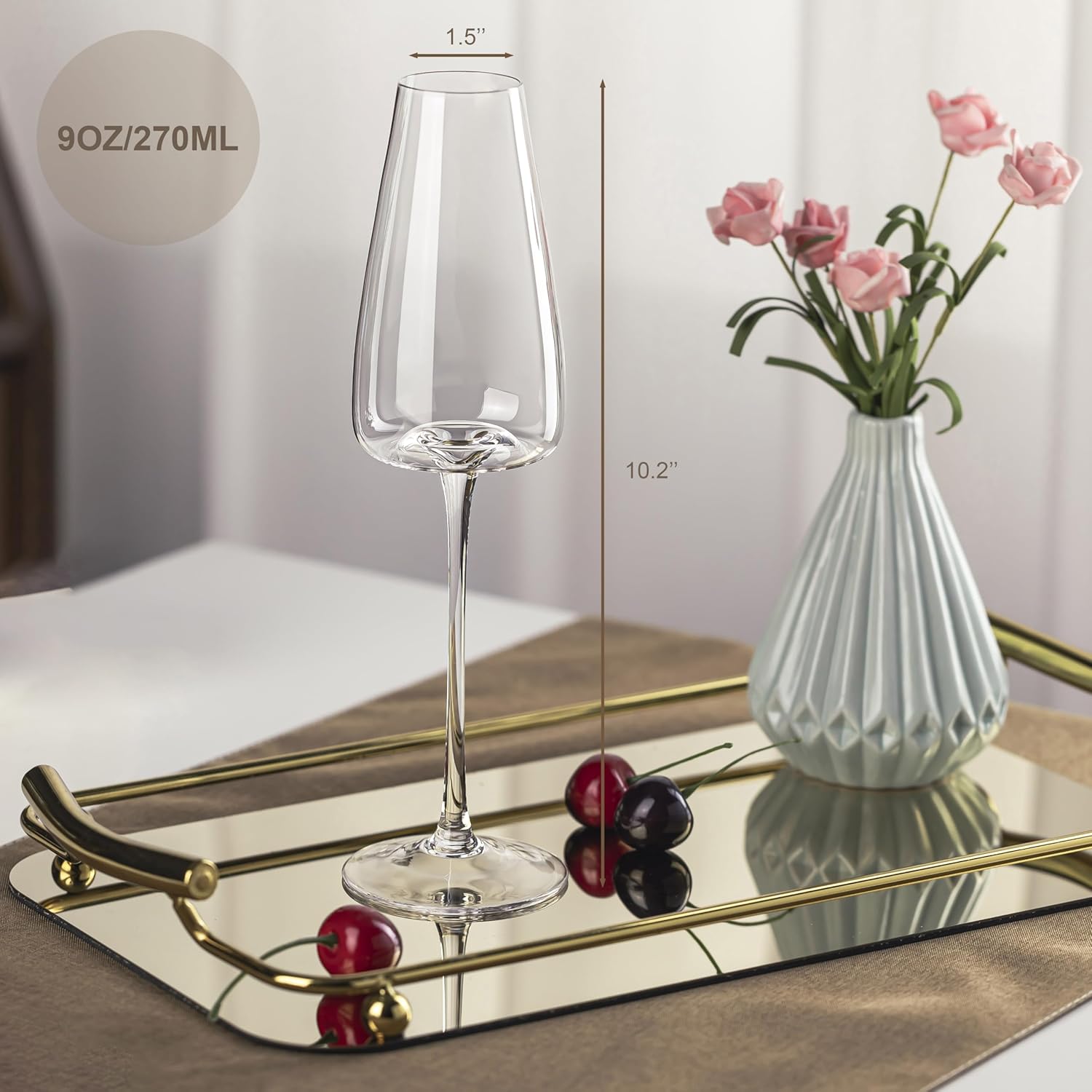 Champagne Flutes Glass Set of 4,Crystal Champagne Glasses 9OZ/ 270ML, Hand Blown Mimosa Glasses