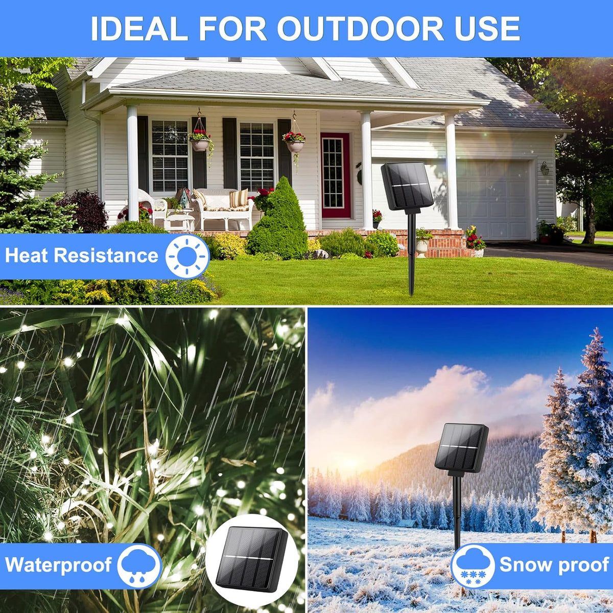 Brightever Solar Outdoor LED String Lights 288Ft Waterproof, 4-Pack Each 72FT 200 LED Solar Powered