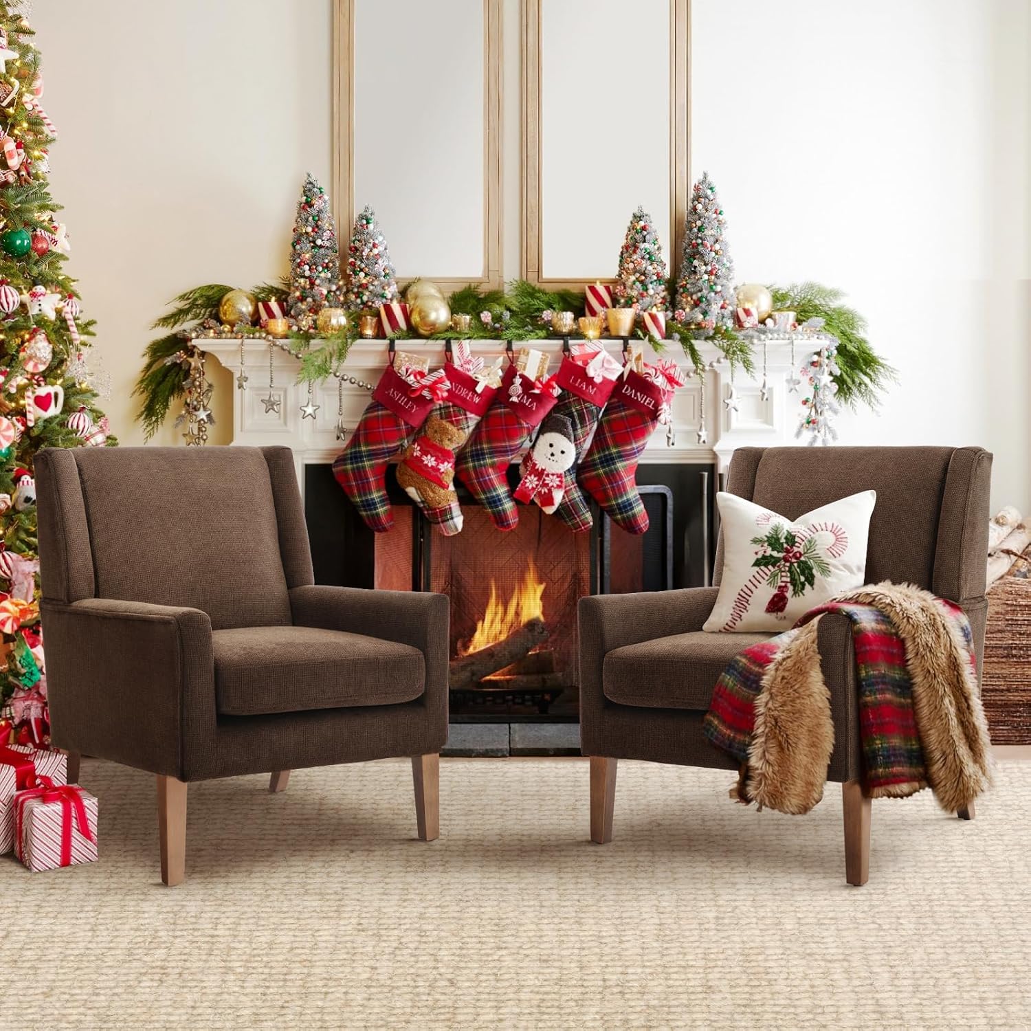 COLAMY Modern Wingback Living Room Chair Set of 2, Upholstered Fabric Accent Armchair, Single Sofa