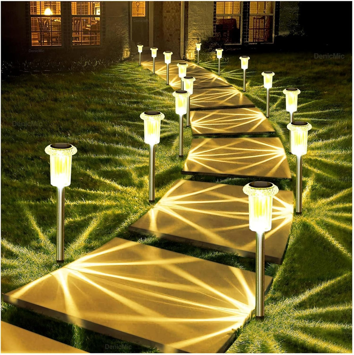 DenicMic Solar Lights Outdoor 15 Pack Waterproof 3000K Warm White LED Acrylic lamp Head Stainless