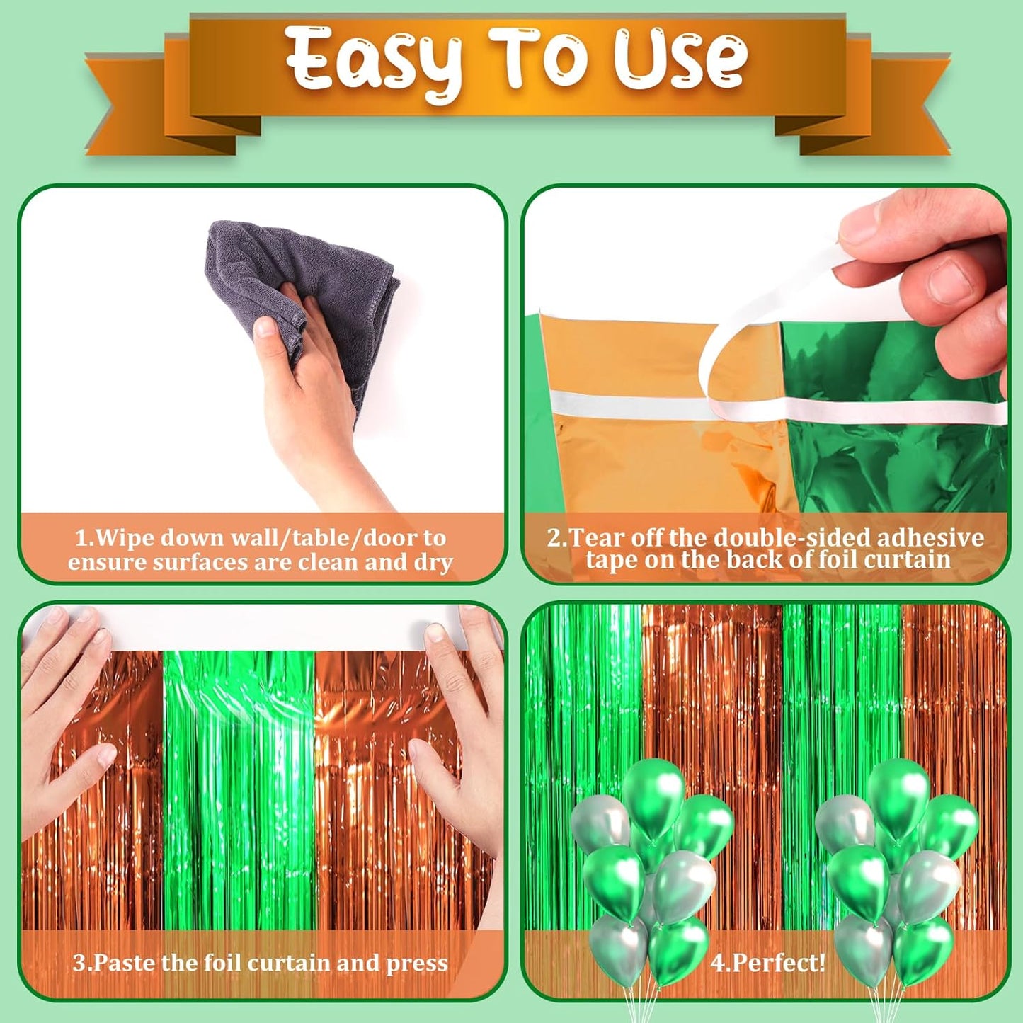 3 Pack 3.3 x 8.2 ft Green and Brown Foil Fringe Backdrop Curtains, Tinsel Streamers Party