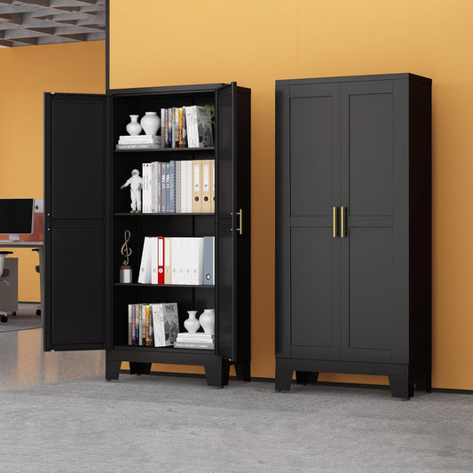 Black Metal Storage Cabinet, 61" Steel Cabinets for Home Office, Kitchen Pantry Storage Cabinet