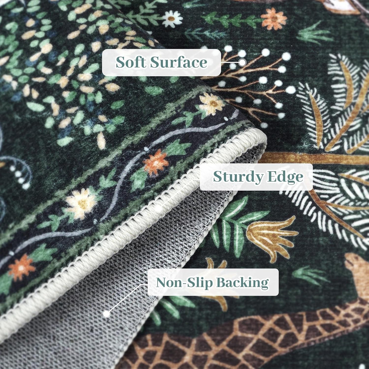 OJIA Jungle Print 5x7 Area Rugs for Living Room, Green Soft Washable Rugs for Bedroom Ultra-Thin