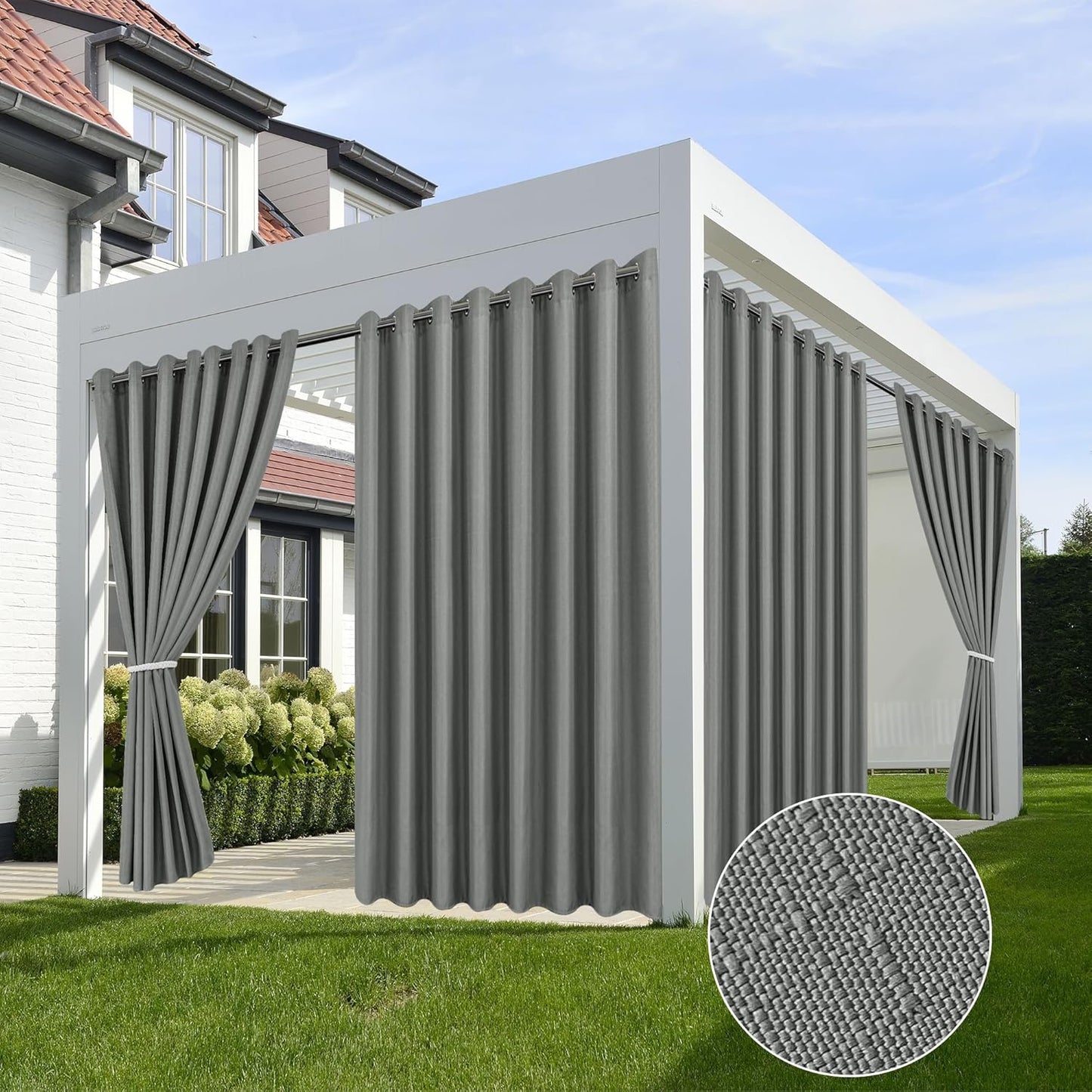 HolidayIdeas 4 Panels Linen Outdoor Curtains for Patio Waterproof Curtains 95 Inch