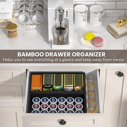 Kitchen Drawer Organizer Bins, Stackable Bamboo Drawer Organizer for Silverware, Coffee Pod