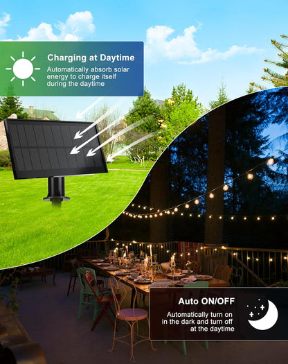 Solar String Lights Outdoor Waterproof 50FT with USB Port and 27 Shatterproof ST38 Bulbs(2 Spare)