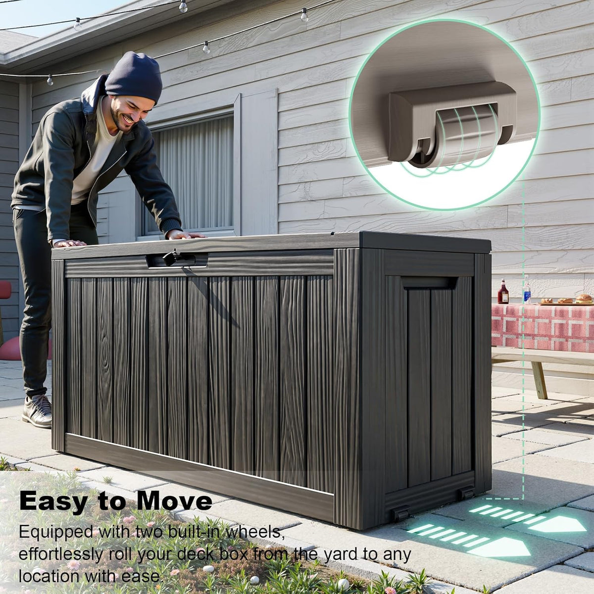 DRATO 75 Gallon Deck Box, Waterproof Resin Large Outdoor Storgae Box for Patio Furniture, Patio