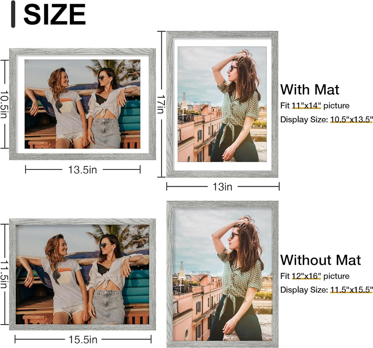 Vittanly 12x16 Picture Frames Set of 9, Shatter Resistant Plexiglass, Display 11x14 Pictures with