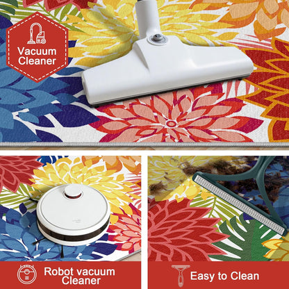 Area Rug 2x6 Washable Entry Rug Multicolored Tropical Botanical Modern Floral Indoor Kitchen Door