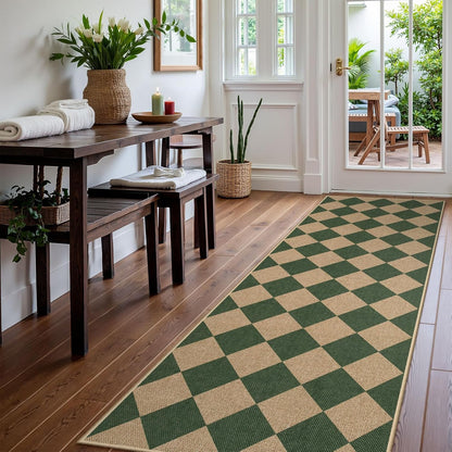 Lahome Checkered Kitchen Runner, 2x8 Easy Jute Runner Rug for Hallway Entryway, Farmhouse Indoor
