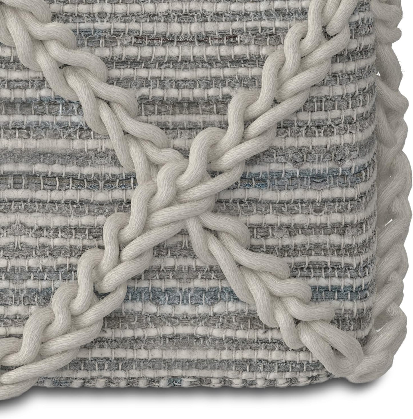 SIMPLIHOME Cowan Contemporary Square Pouf in Grey, Natural Handloom Woven for the Living Room