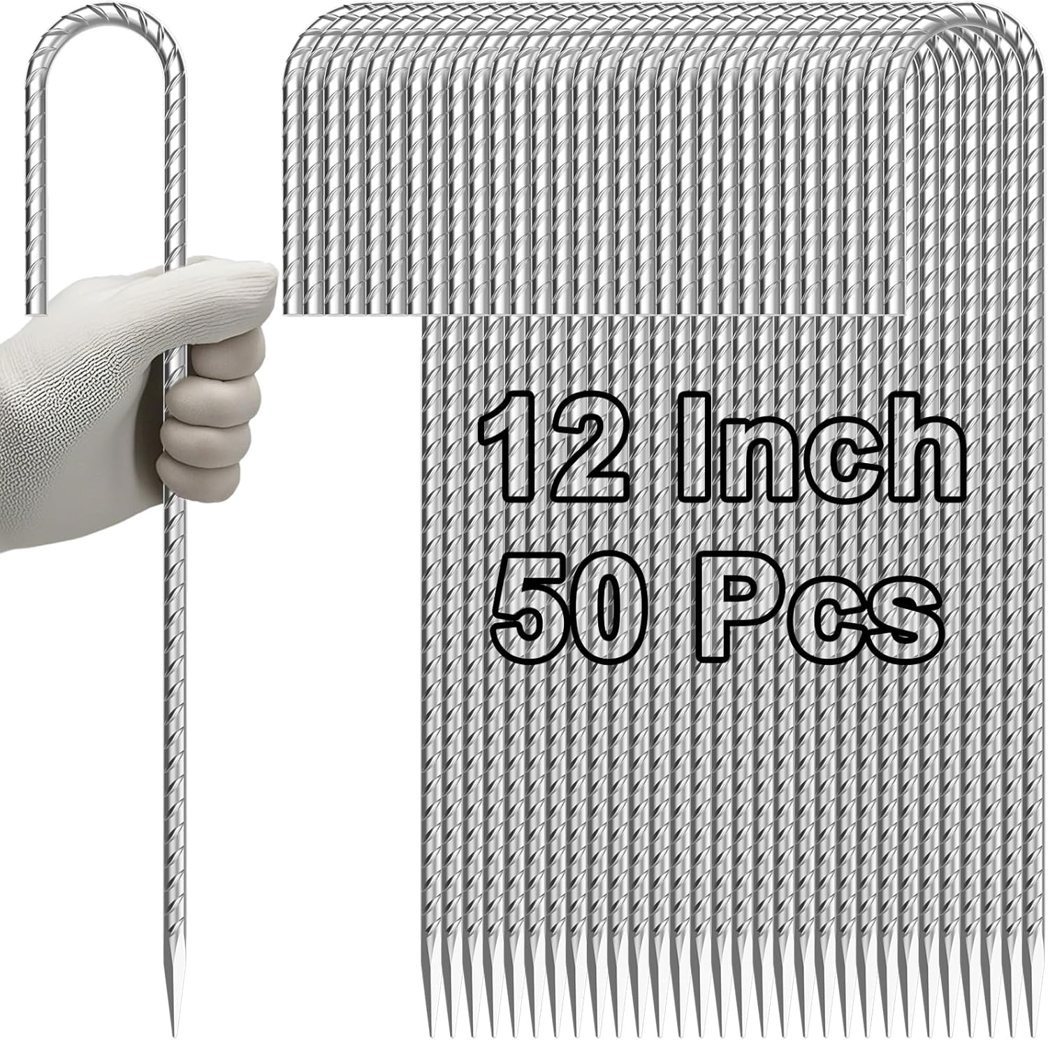 VVOKGO Rebar-Stakes-12-Inch J Hook Galvanized Tent Stakes Heavy Duty, 50-Pack Ground Chain Link