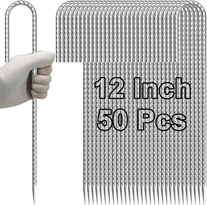 VVOKGO Rebar-Stakes-12-Inch J Hook Galvanized Tent Stakes Heavy Duty, 50-Pack Ground Chain Link