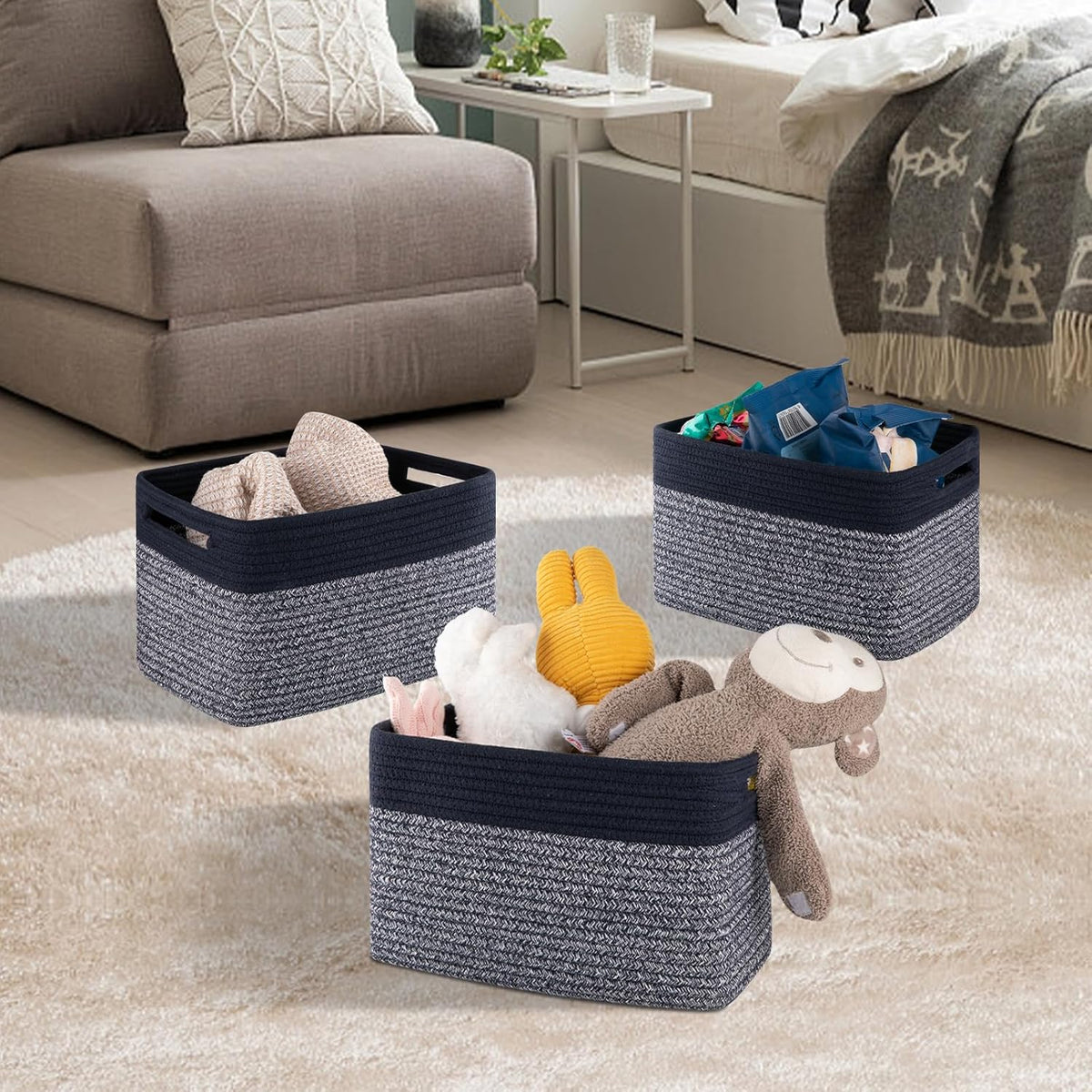 4 Pack Storage Baskets for Organizing, Woven Baskets for Shelves - Perfect for Toys, Books, Towels