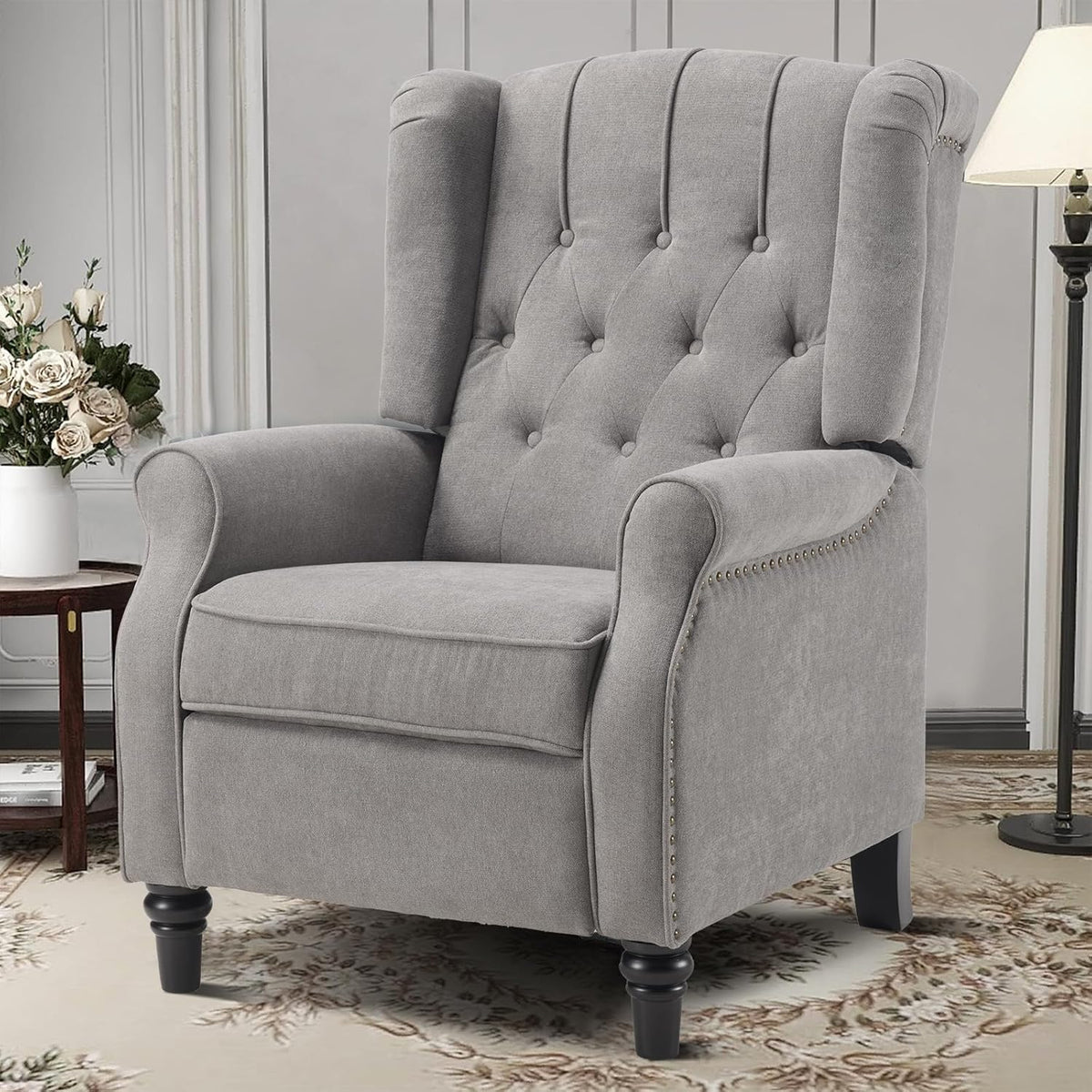 EBELLO Pushback Recliner Chair, Fabric Armchair Push Back Recliner with Rivet Decoration, Mid