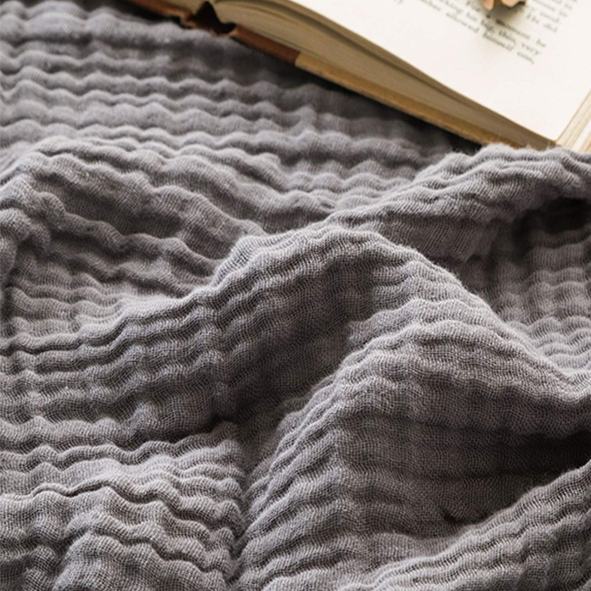 EMME Muslin Grey Twin Blanket 100% Cotton Bed Blankets for Adults and Baby 60"x80" Lightweight Soft