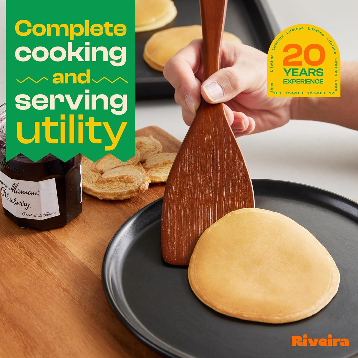 Riveira Set of 9 Premium Brown Bamboo Cooking Utensils - Bamboo Utensils for Cooking - Non-Toxic