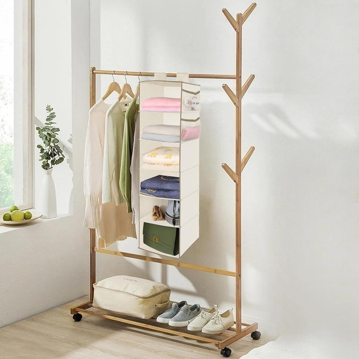 MAX Houser 6 Tier Shelf Hanging Closet Organizer, Closet Hanging Shelf with 2 Widen Straps for