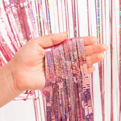 Rose Gold Tinsel Party Backdrop - GREATRIL Foil Fringe Curtain Party Photo Booth Backdrop for
