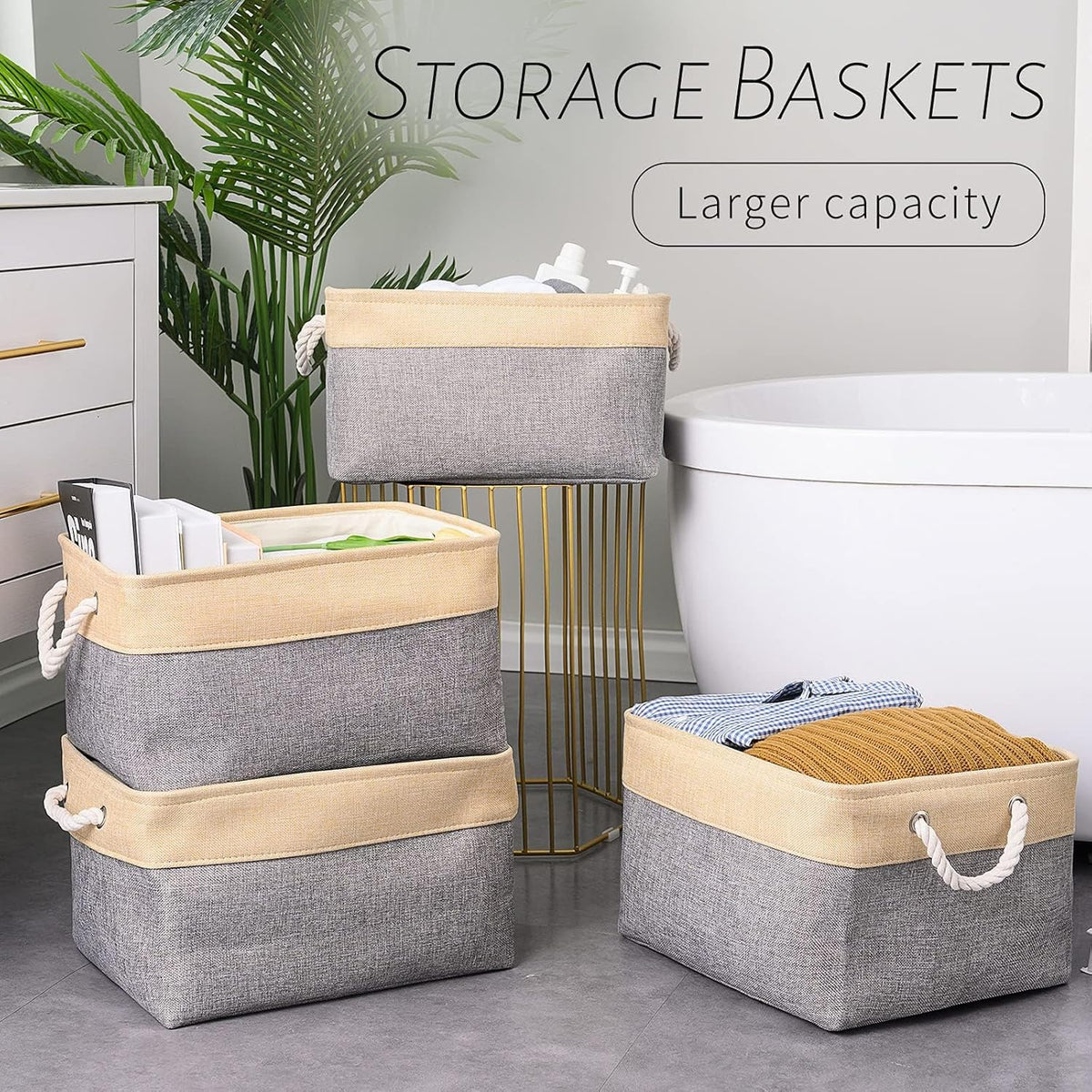 Organization and Storage Basket for Organizing - Large 4 Pack 16x12x8 inch Collapsible Baskets for