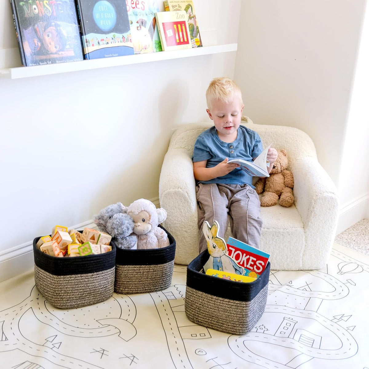 NaturalCozy Storage Cubes 9”x9”x7”Cotton Rope Woven Baskets for Organizing 3-Pack | 9 Inch Cube