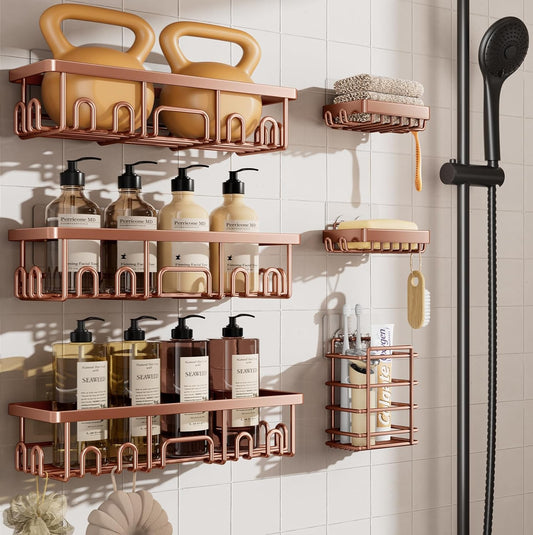 Veken Shower Caddy 6-Pack, No Drilling & Rustproof, Waterproof Adhesive Shelves Rack with Soap